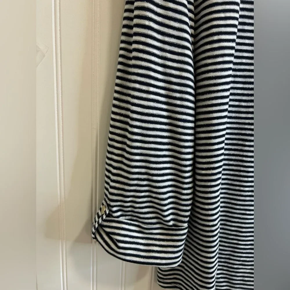 Chico's women Black and White Striped Top with Metallic Accents.cotton modal .